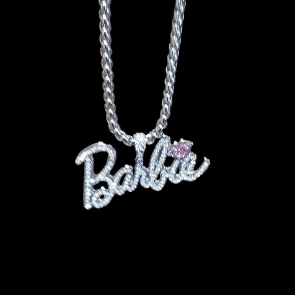 Barbie-Inspired Rhinestone Nameplate Choker Necklace Sparkling Statement Jewelry - Picture 2 of 10